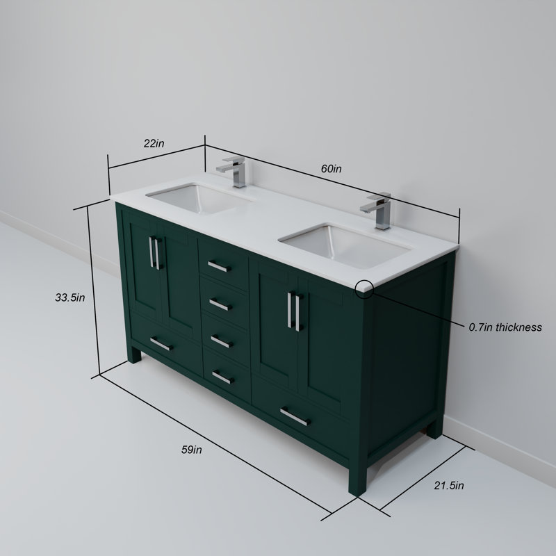 Jacques 60 in. W x 22 in. D Double Bath Vanity and Top, White Cultured Marble, Green