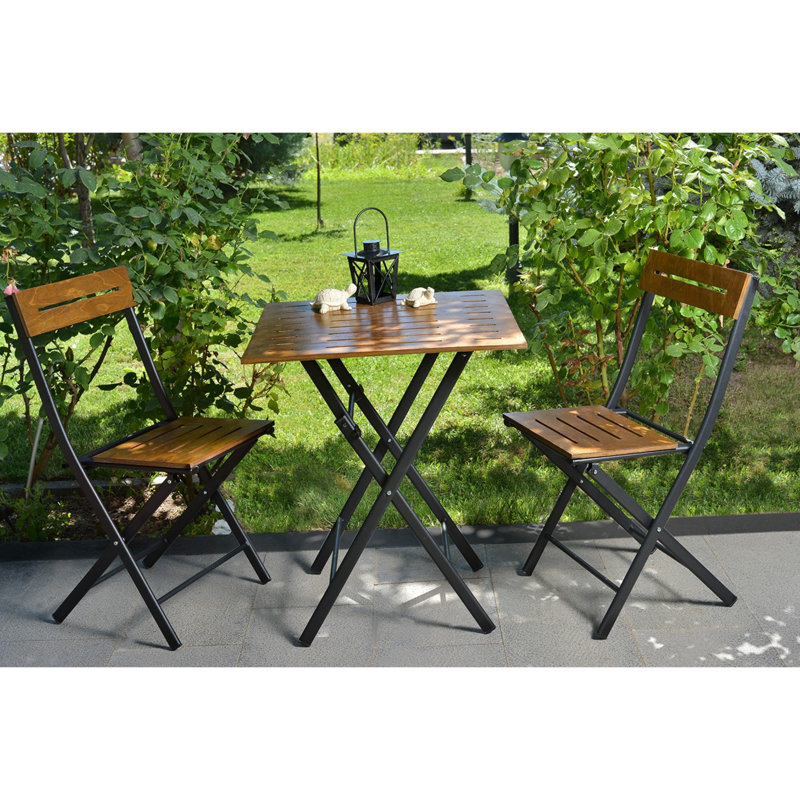 Latoria 2 - Person Metal Patio Dining Set with Square Table, Walnut