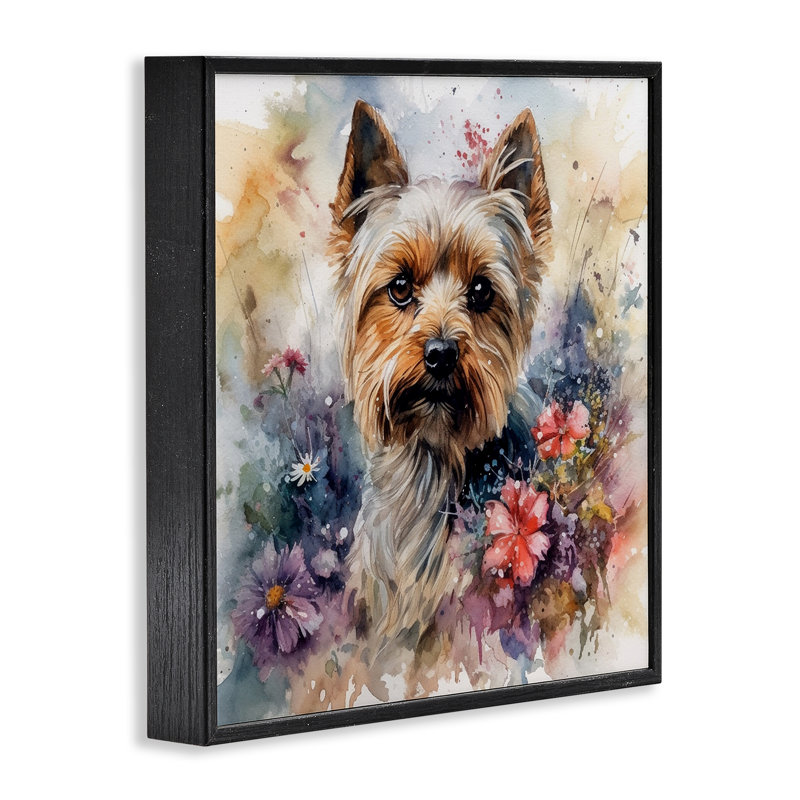 Art floral à giclée Yorkie par Ryley Gray, Giclée encadrée noir minuit, H 17 po x l 17 po