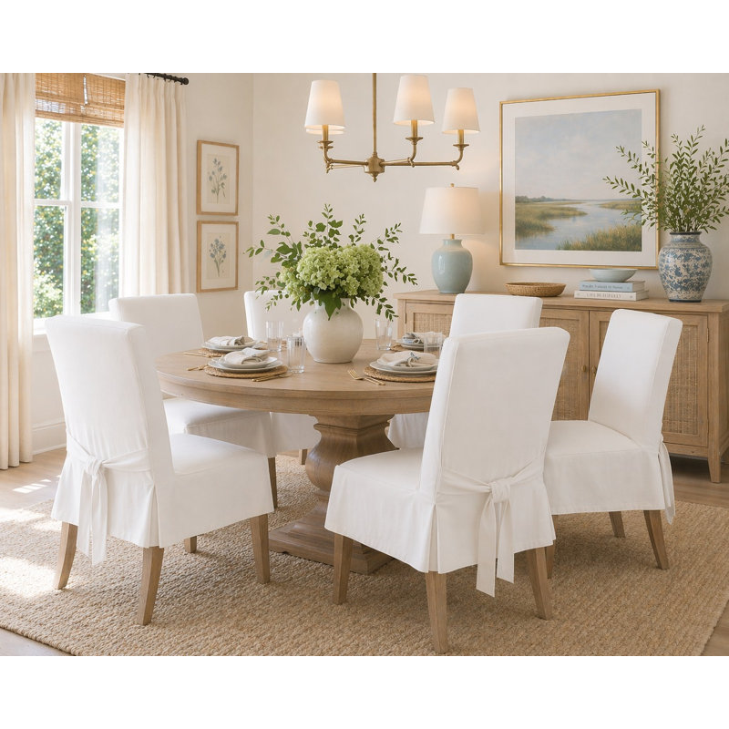 Housse pour chaise de salle à manger en coton, Coton blanc