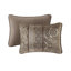 Courtepointe 6 pièces - double / grand brun / or, feuille et détails, pops dorés, coussins décoratifs, bandes décoratives, réversible-117409746