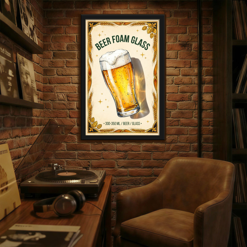 Verre à bière Fashion avec liquide doré et tête blanche, H 24 po x l 16 po