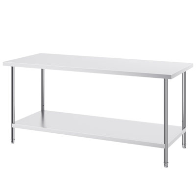 Table de préparation en acier inoxydable, 76 x 183 x 86 cm, capacité de charge de 417 kg, table de travail robuste en métal avec 3 niveaux de hauteur réglables, poste de travail professionnel pour cuisine, garage, restaurant ou jardin.
