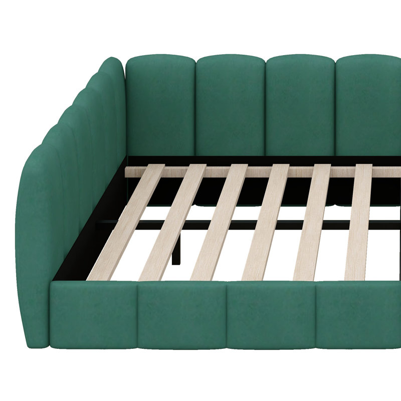 Lit tapissier en velours avec pieds cachés ultra-bas, velours luxueux et rembourrage en mousse douce, Pumpkin Green