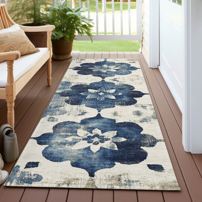 Tapis bleu marine intérieur / extérieur lavable à la machine, Tapis de couloir 2 pi 3 po x 7 pi 6 po