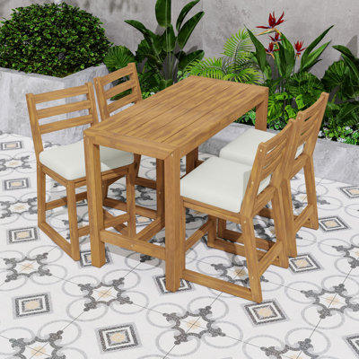 Ensemble de table de salle à manger d'extérieur rustique 5 pièces avec plateau à lattes, chaises ergonomiques et coussins amovibles