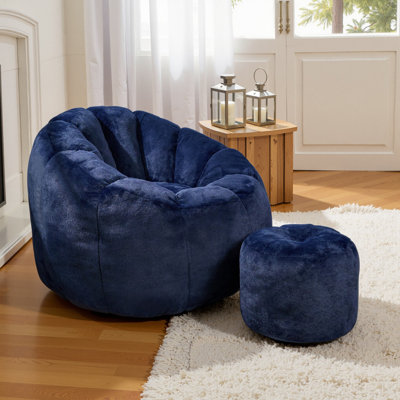 Compression Comfy Pumpkin Bean Bag Couch Sofa Chair,Modern Faux Fur Bean Bag Chair With Ottoman