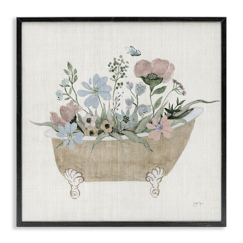 «Rustic Botanicals in Tub», dessin de Janet Tava, Giclée encadrée noir minuit, H 24 po x l 24 po