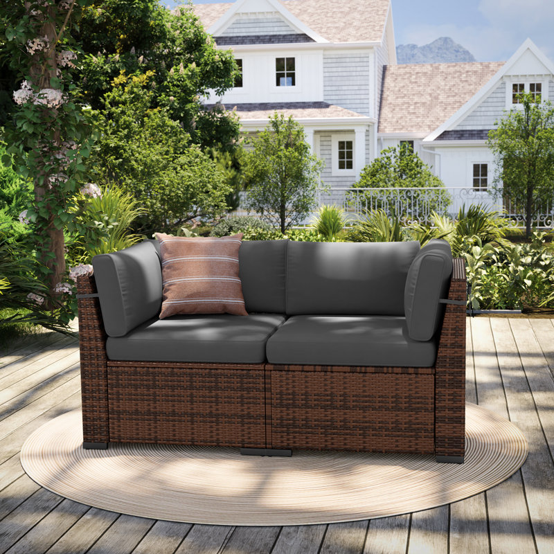 Chaise d'extérieur en osier avec coussins, Gris