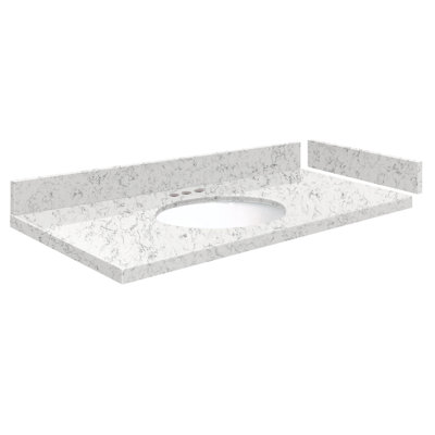 40'' Quartz Single Vanity Top with Sink and 3 Faucet Holes -  Transolid, VT40x22-1OU-LYR-4