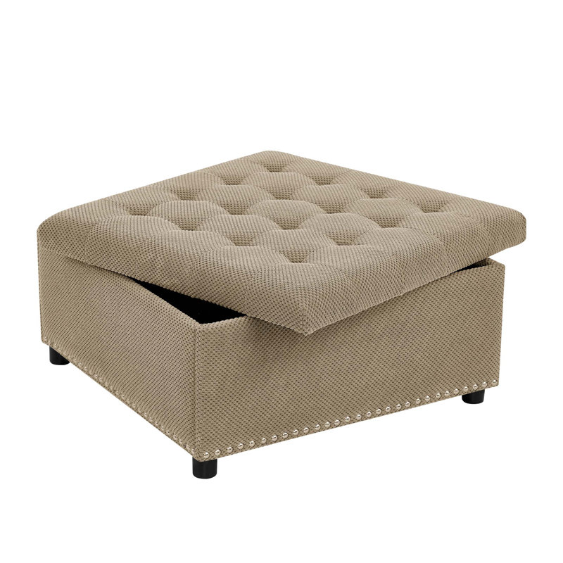 Repose-pieds capitonné classique avec garniture cloutée, repose-pieds polyvalent et table basse pour petits espaces, Camel