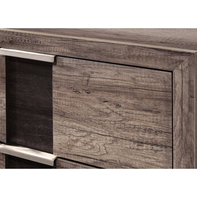 Table de chevet contemporaine pour chambre à coucher avec deux tiroirs en brun rustique moelleux et fabrication robuste