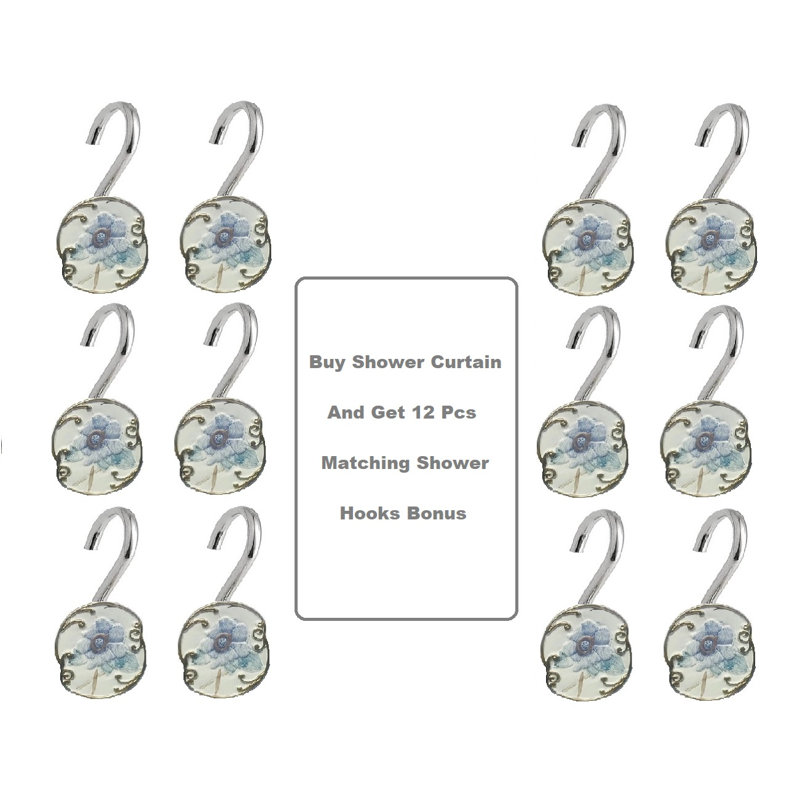 Decorative Shower Curtain Set Emmabelle Gold, Blue