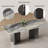 63" Modern Glossy Dining Table, Natural Stone Double-Layer Top with Stainless Steel Base, Seats 4-6