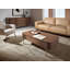 Rectangular coffee table in walnut and gold polished