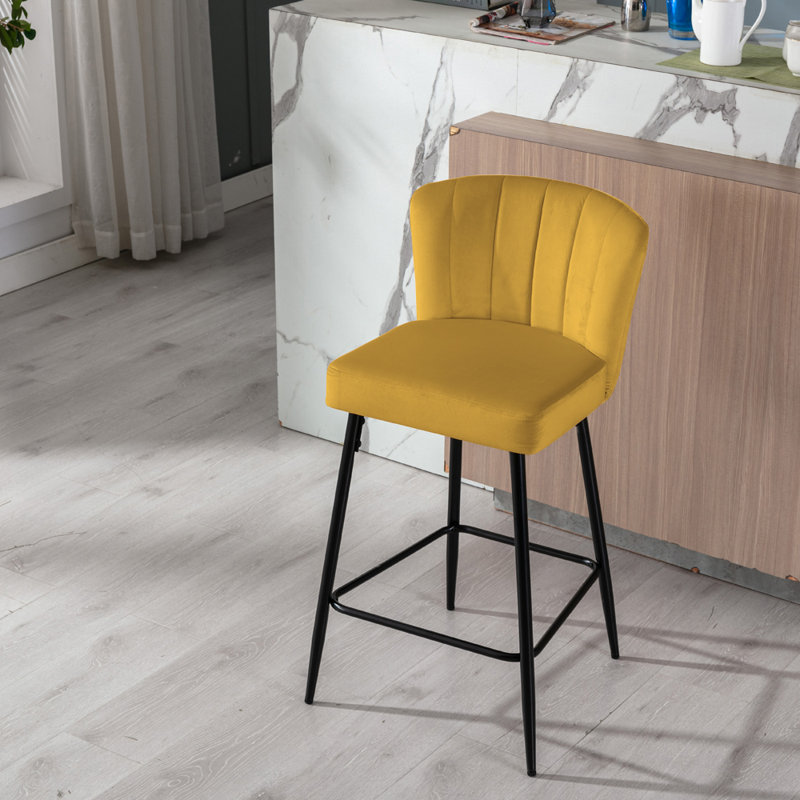 Catharina Upholstered Counter Stool with Metal Frame, Mustard