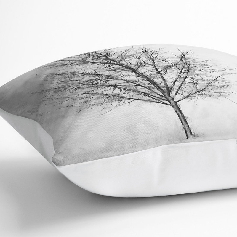 Lone Tree Painting Cushion with Filling, 40cm H x 40cm W x 15cm D, White