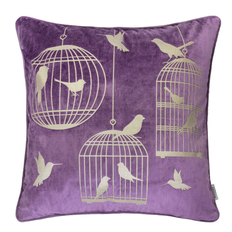  Bird Cage Velvet Throw Pillow, Purple