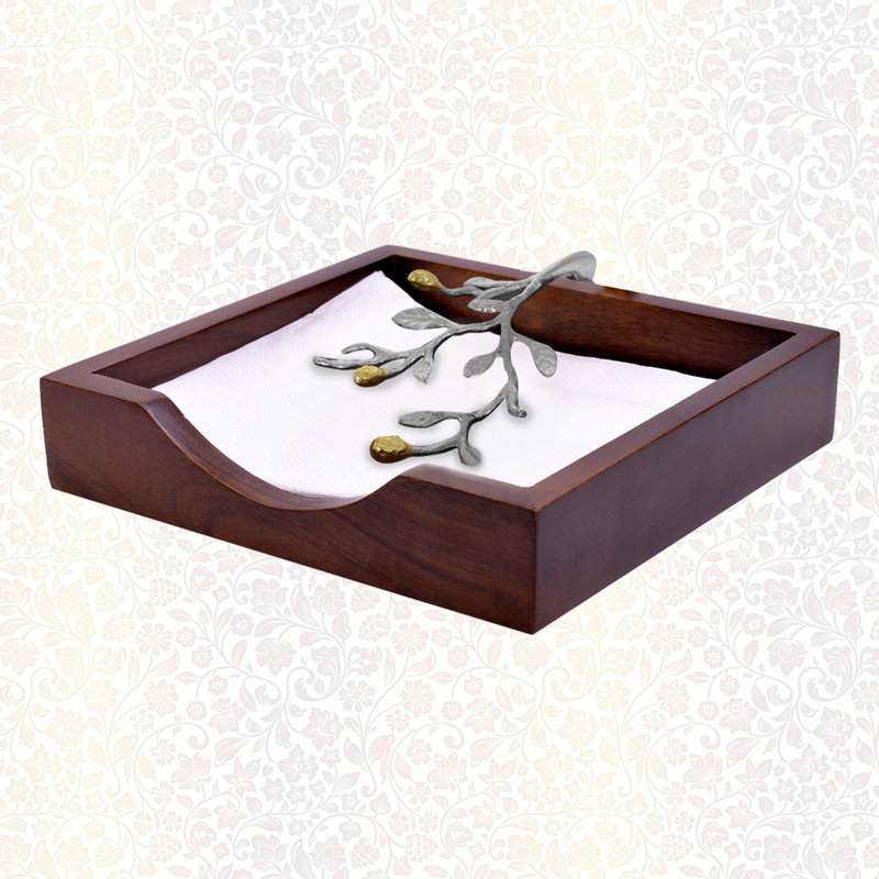Porte-serviette en bois rustique avec bras en métal feuille - Décoration de table de Noël et cadeau des Fêtes pour la maison