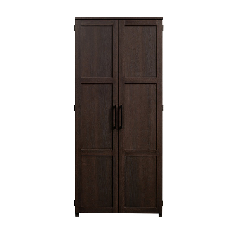 Armoire de rangement en bois d'ingénierie brun, quatre tablettes pour livres et autres articles, caché, différentes zones convenant au brun avec tablettes fixes, buanderie, polyvalente et facile à installer