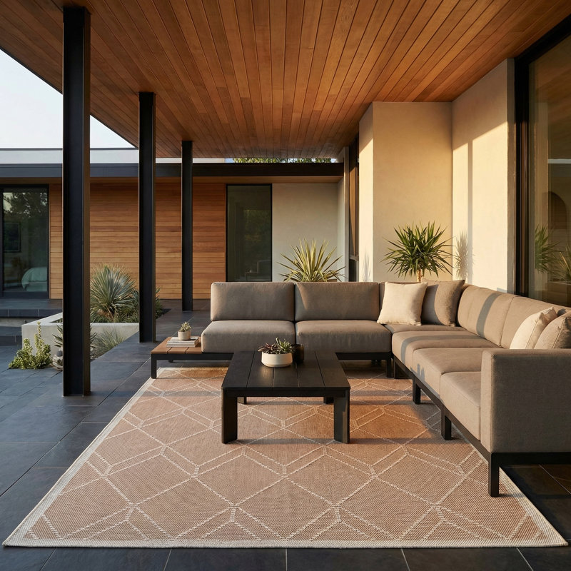Liguria Noli Umber Indoor/Outdoor Area Rug, Umber, 6'6" x 9'6"