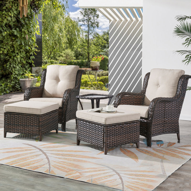 Ensemble de conversation en rotin avec coussins 5 pièces Carolina, Beige