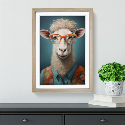 Sheep with Glasses Painting - Framed Print