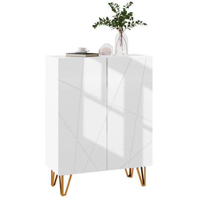 Narrow Shoe Cabinet, High Gloss Shoe Storage Cabinet, White
