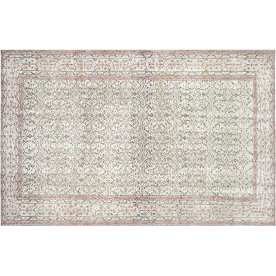 Size 6' x 9' One-of-a-Kind Hand-Knotted 1960s 6'6" x 10'2" Wool Area Rug in Pink/Light Gray