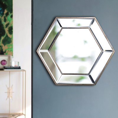 Miroir mural hexagonal 20 po x 18 po avec design contemporain en verre, miroir décoratif pour le salon, l'entrée, la chambre à coucher