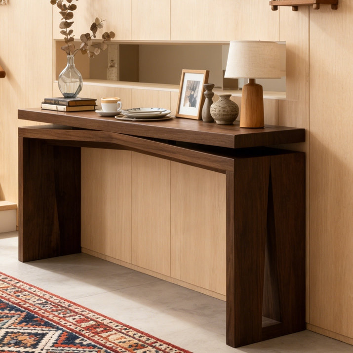 Console 65 pouces en placage de bois massif rustique, Antique Rustic Brown