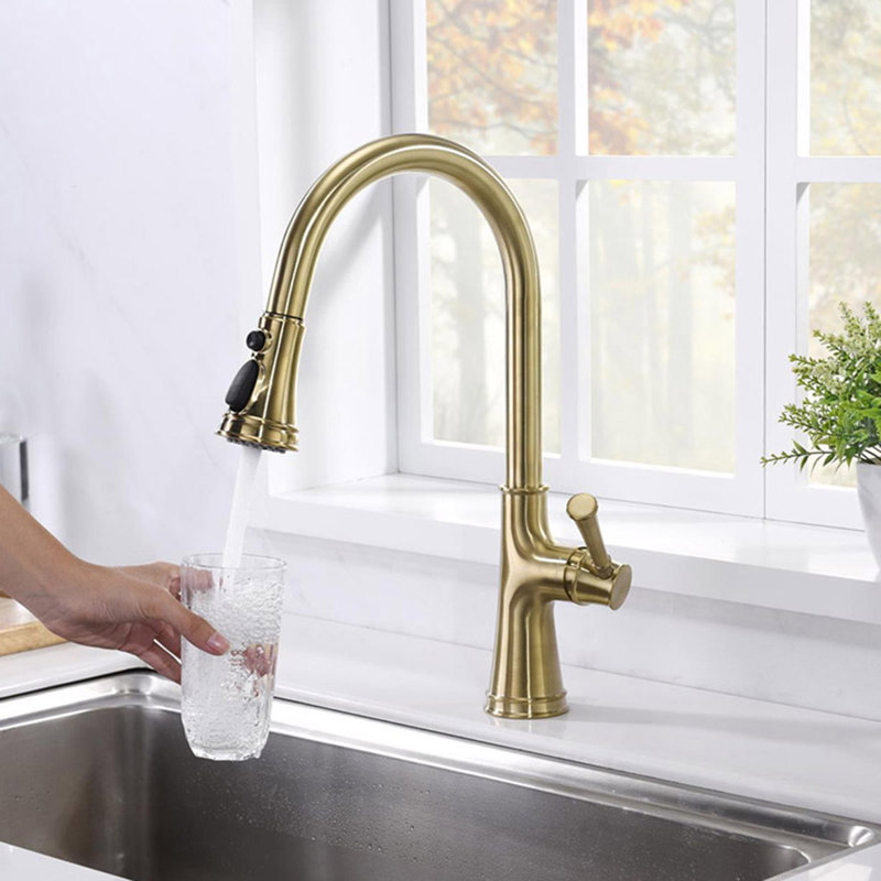 Pull Down Kitchen Faucet, Satin Gold