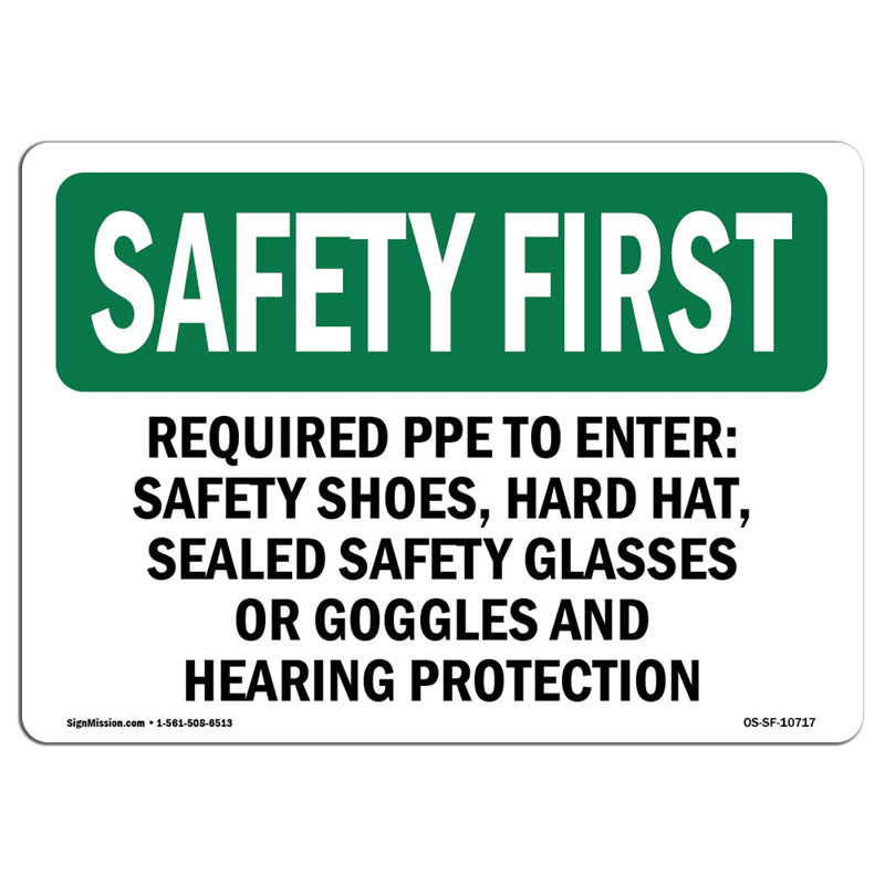 PPE requis pour entrer dans les chaussures de sécurité en aluminium dur 12 x 18, H 12 po x l 18 po x P 0,1 po