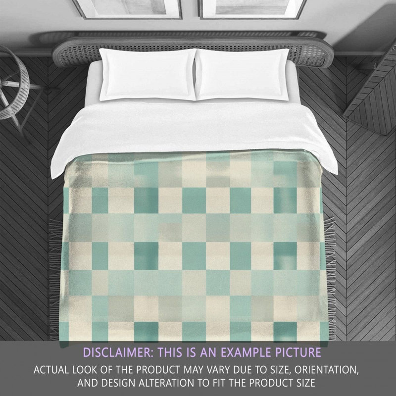 Checkered Comforter, Twin Extra Long Comforter, Turquoise/Beige Checkered