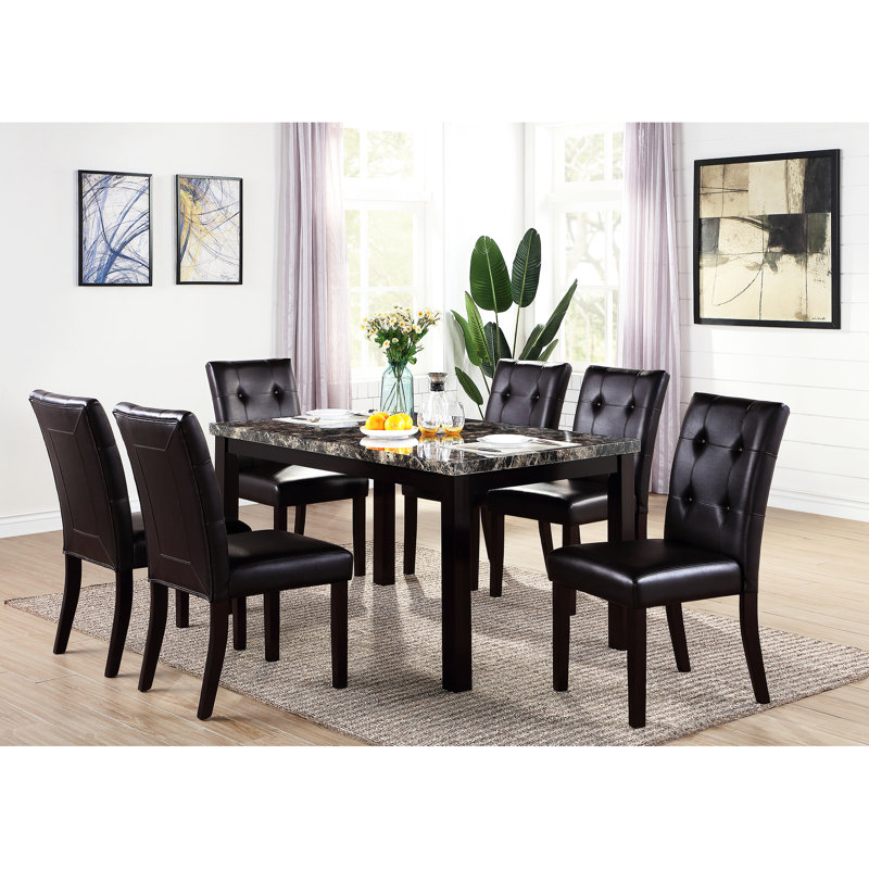 Chaises de salle à manger brun foncé (de 2), bouton, siège en similicuir, capacité de 250 lb, pour 2 pièces de charme, dossier, rembourrage, poids de 250 lb