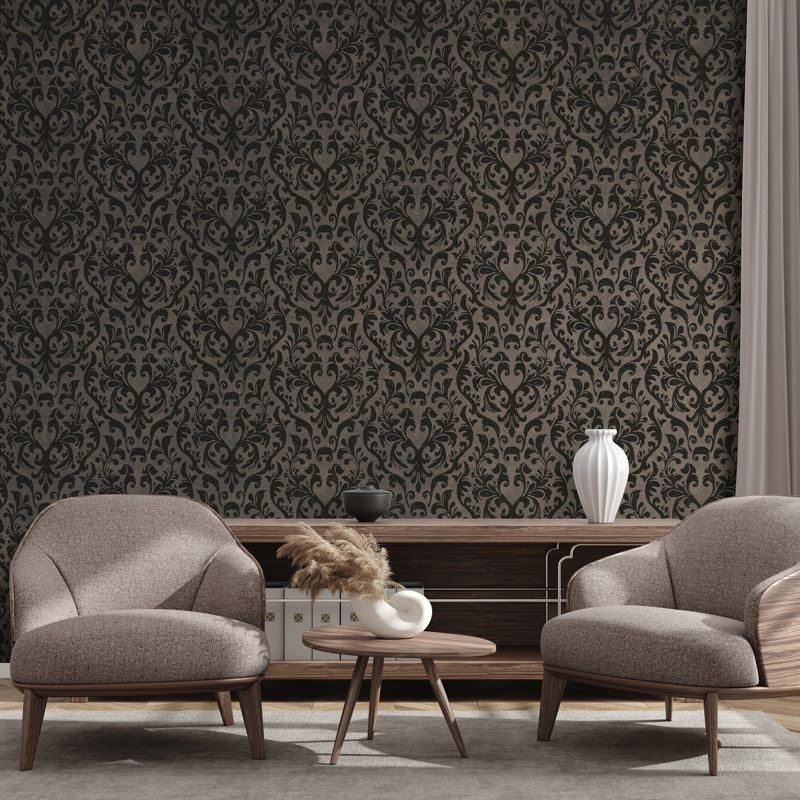 Urban Classics Collection Mayfair Flocked Damask Wallpaper Roll, Brown
