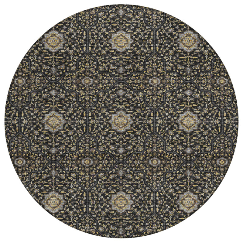 Machine Washable Indoor/Outdoor Erfried ACN2409 Global Rug, Round 8'