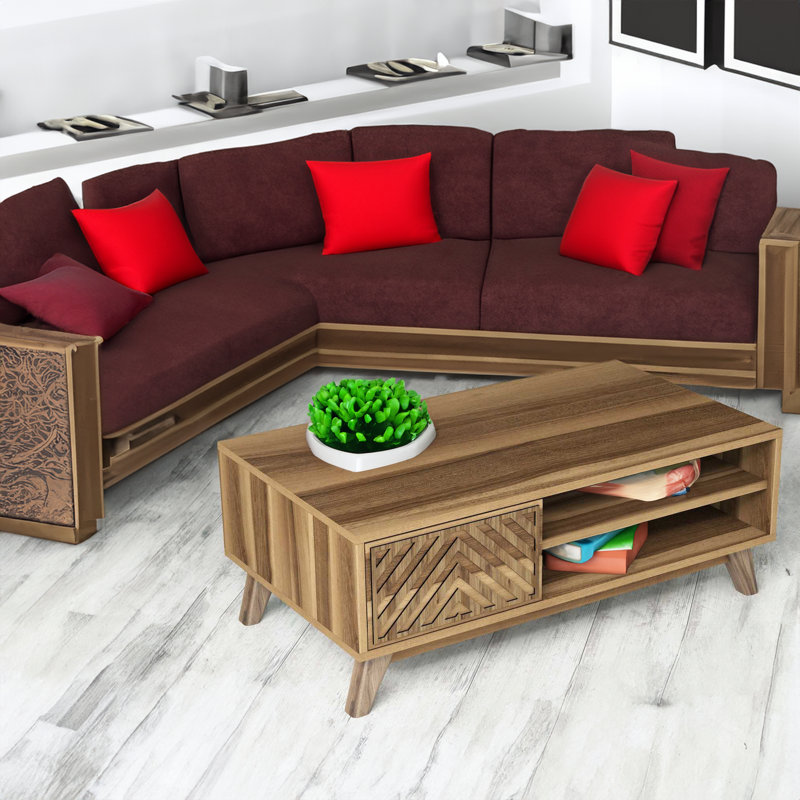 Beil Coffee Table with Storage, Natural Wood