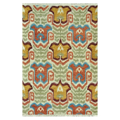 Zarate Hand Knotted Wool Ikat Area Rug in Ivory/Coastal
