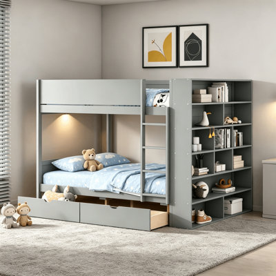 2 Drawers Bunk Bed With Storage Bookcase