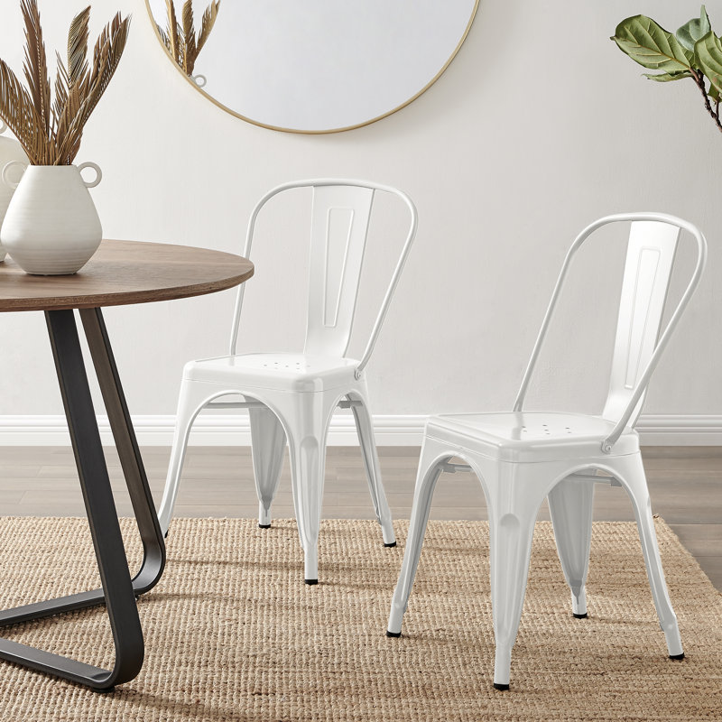 Honora Classic Industrial Metal Dining Chair - Style Bold Colour Stackable Side Chair, White