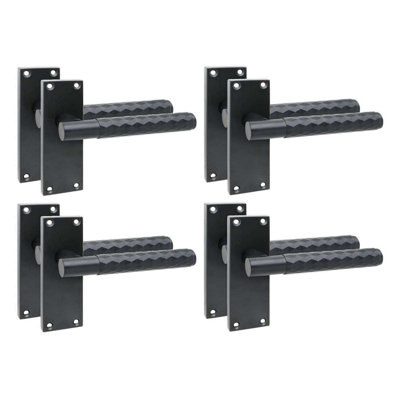 Golden Grace 4 Pairs Victorian Knurled Diamond Cut T-Bar Interior Door Handle on Backplate Matt Black - 120mm x 40mm