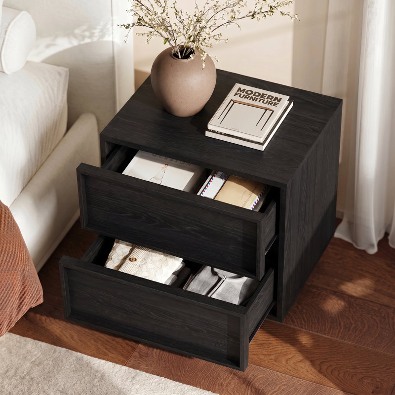 Table de chevet en bois 18,9 po avec 2 tiroirs, Noir
