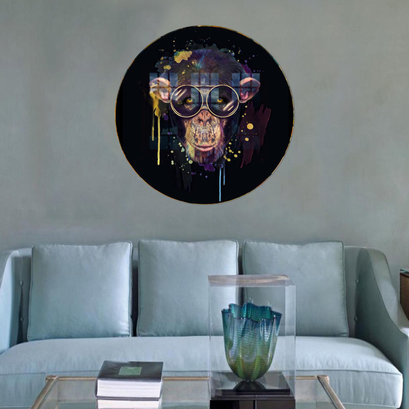 Art moderne moderne en verre noir avec motif de singe pour la décoration murale, idéal comme cadeau de Noël ou de pendaison de crémaillère