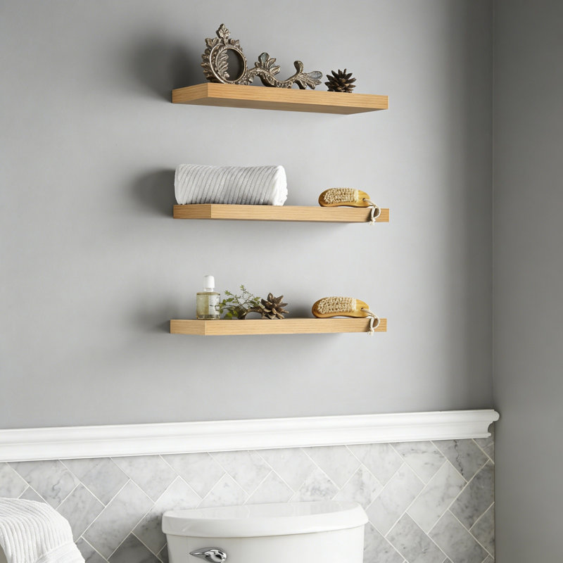 Floating Shelves For Wall, Set Of 3 Wall Mounted Rustic Wood Shelves For Bathroom Bedroom Living Room Kitchen, 15.7 Inch, Light Oak
