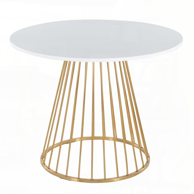 Table de salle à manger contemporaine - Base de cage en métal doré avec plateau en panneau de fibres à densité moyenne blanc
