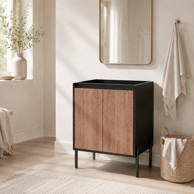 Meuble-lavabo de salle de bain moderne seulement, 23,63 pouces, autoportant ou mural, portes doubles à fermeture en douceur