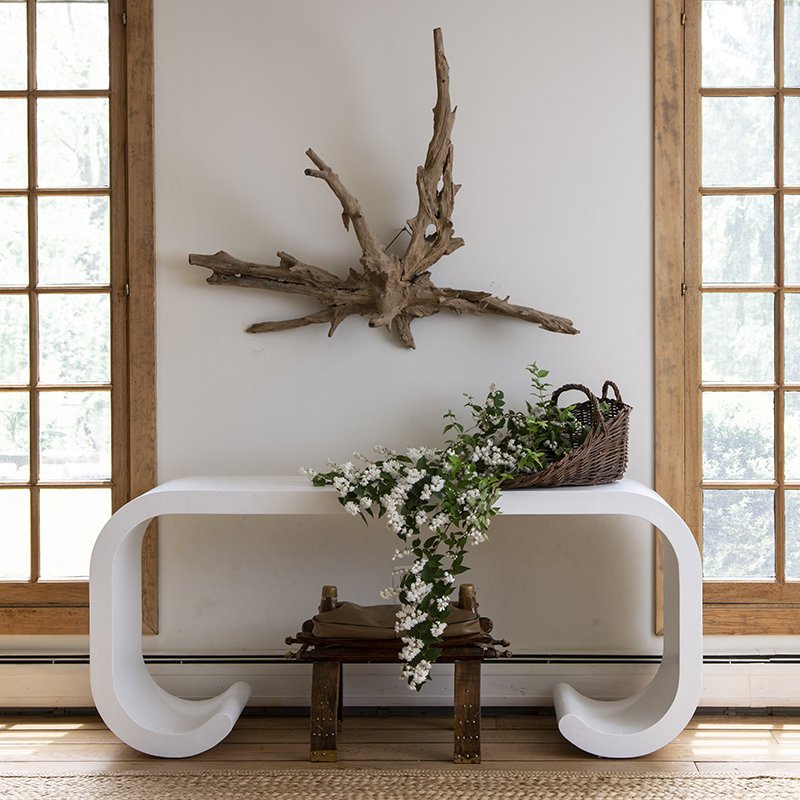 Gesso White Solid Wood Sculptural Console Table