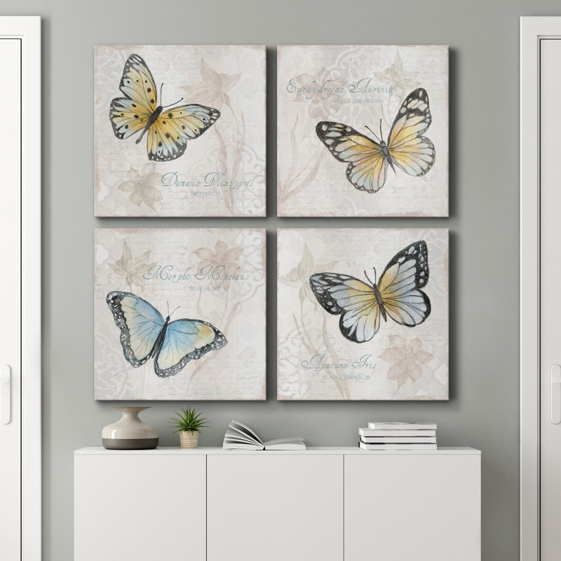 Carte postale papillon I - ensemble de 4 reproductions sur toiles tendues, H 24 po x l 96 po x P 1 po