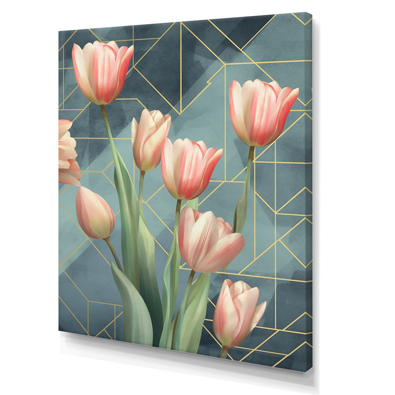 Tulipe géométrique - impressions murales florales, H 32 po x l 16 po x P 1 po, Toile tendue
